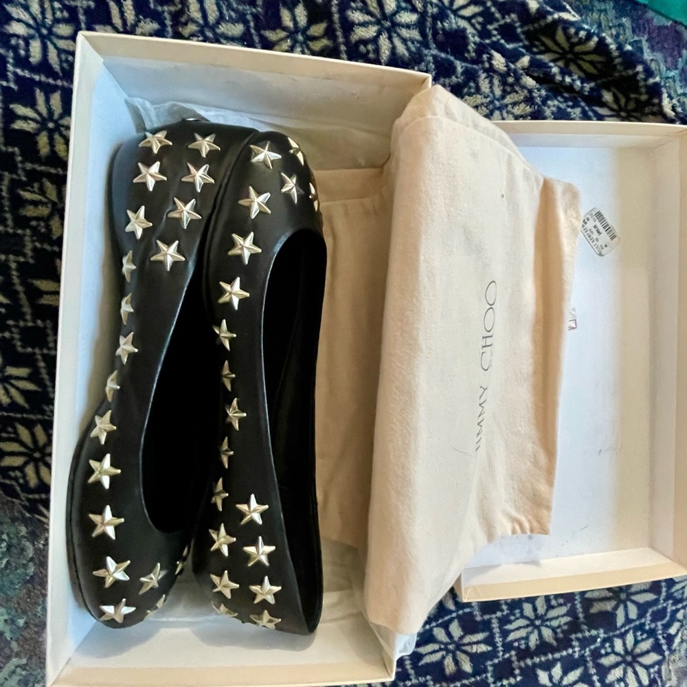 Jimmy Choo Black Star Flats SZ 10 - Picture 6 of 8